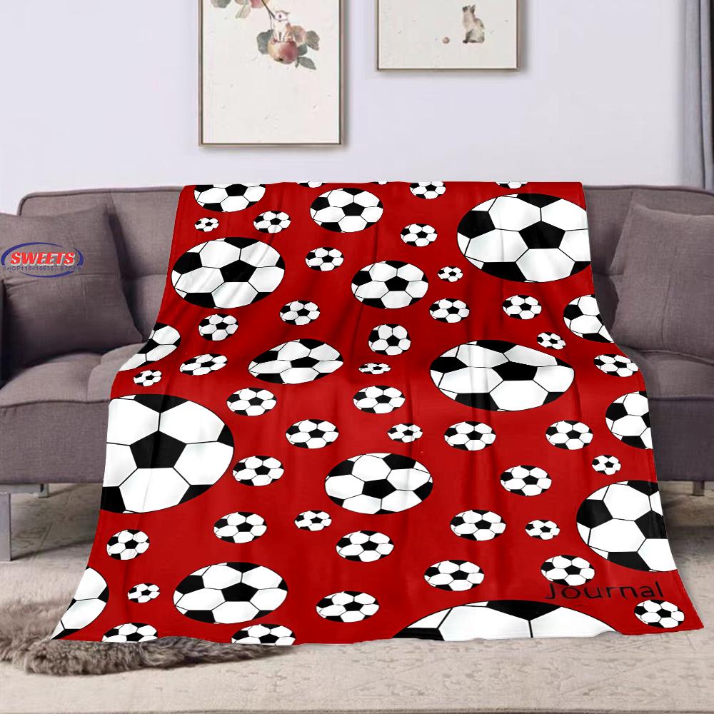 Football Theme Cartoon Soft Flannel Blanket for Bed Bedroom Sofa Picnic Throw Blanket for Cover Outdoor Leisure Nap Office Gifts