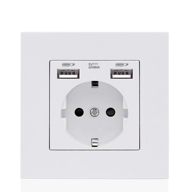 Wall USB Power Socket AC 110V-250V 16A Wall Embedded Double USB EU Standard Outlet Bedroom Socket