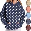 Women's Polka Dot Printed Long Sleeve Hooded Sweatshirt With Chest Pleats