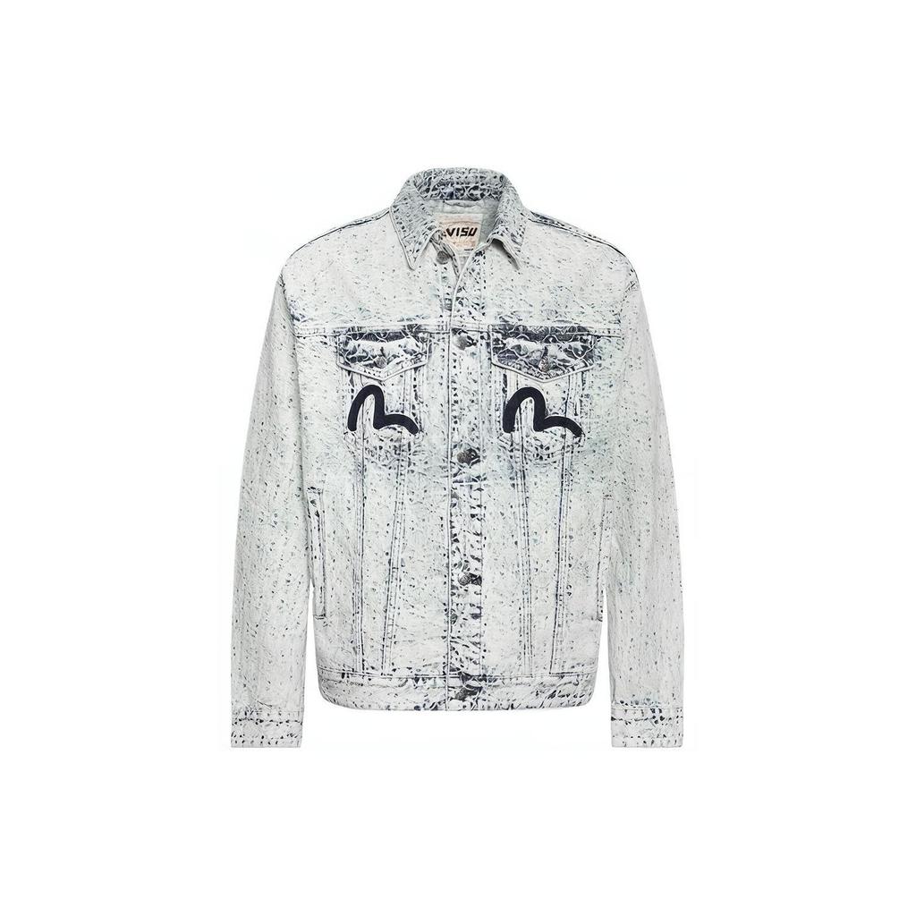 Evisu SS24 Seagull Embroidered Washed Denim Jacket Men Jacket Denim-Blue 2ESHTM4DJ8004LFDN