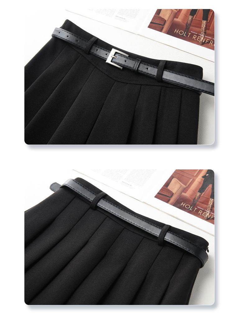 Женская юбка миди А-силуэта цвета хаки с высокой посадкой и плиссировкой - Коллекция Осень/Зима 2024