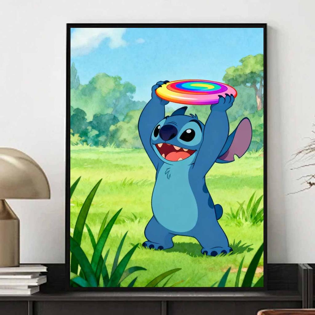 Disney Stitch 5D handmade diy diamond painting kit with rainbow frisbee, home wall decoration