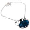 Blue Tourmaline, Onyx Handmade 925 Sterling Silver Necklace 18" t0T80