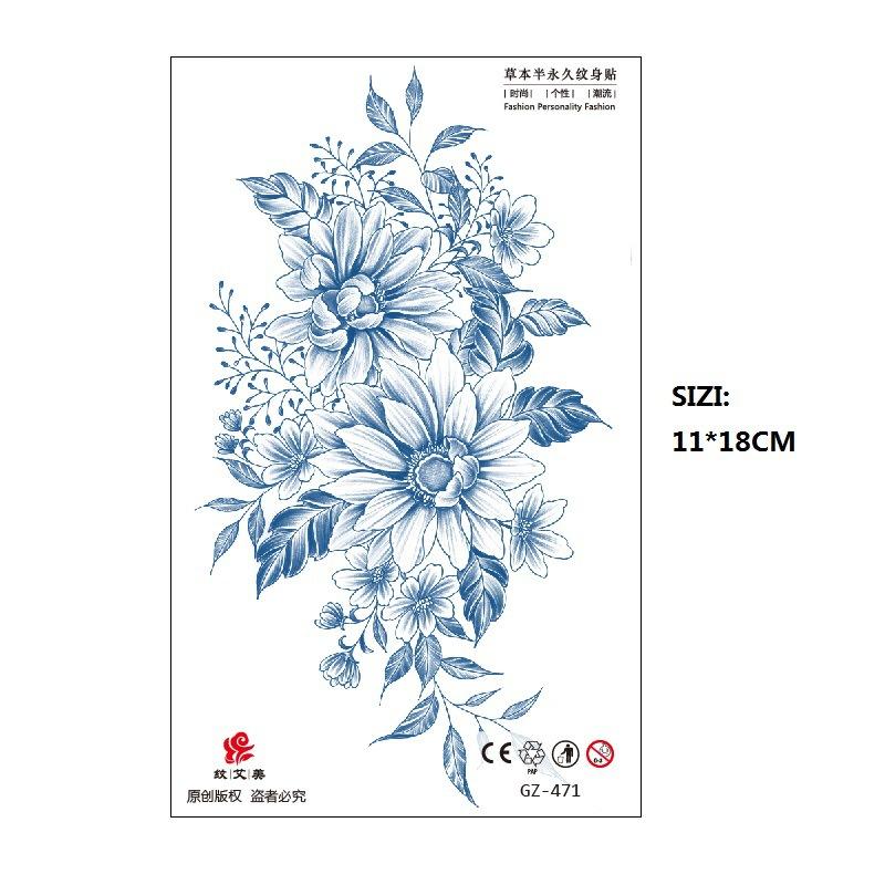 Herbal Juice Tattoo Sticker Geisha Bergamot Brahma Blossom Back Arm Back Non-Reflective Keep 15 Days Sticker