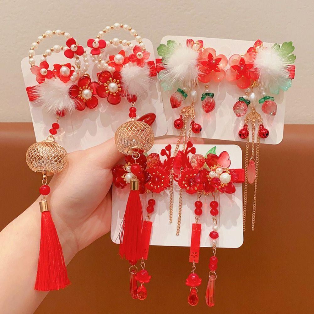 Кисточка Новогодний головной убор Цветок Древний стиль Заколка Сладкая Заколка для волос Ханфу Детская