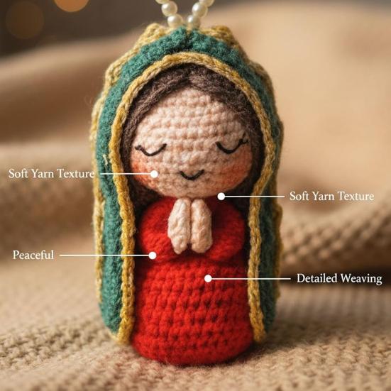 Cute Mary Statue Car Small Resin Car Rearview Mirror Virgin Mary Interior Decoration Charm with Crochet