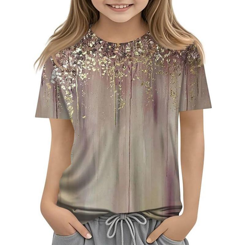 Детская футболка с 3D-принтом, новая повседневная универсальная детская одежда с цветочным 3D-принтом, футболка с короткими рукавами и круглым вырезом