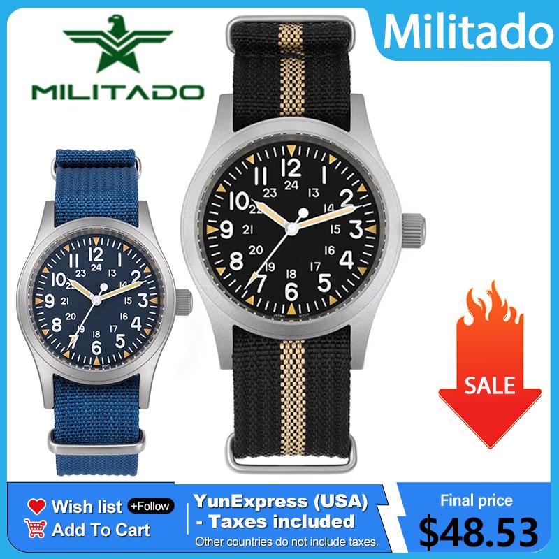 Militado ML05 38mm Military Field Watch VH31 Sweep Quartz Movement Domed Sapphire Crystal Waterproof 100M Super Luminous Watches