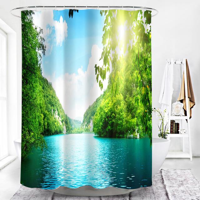 Сельский пейзаж, камень лотоса, Будда, занавеска для душа, занавеска для ванной, водонепроницаемая полиэстеровая занавеска для ванной комнаты с крючками