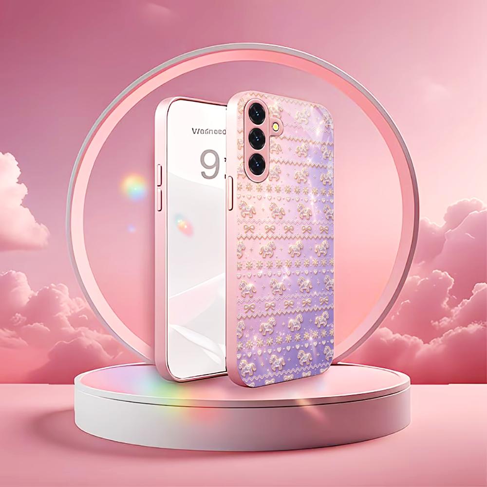 Розово-фиолетовый Кристальный Пони чехол для телефона стекло s26 ultra чехол s25 ultra для Samsung Galaxy S26 S25 S24 S23 S22 FE Ultra Plus