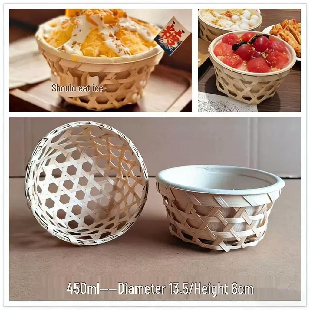 Handmade Bamboo Ice Bowl for Mian Mian Bing, Taro Paste Ice, and Tofu Pudding - Internet Favorite Snowflake Shaved Ice Basket Bowl.