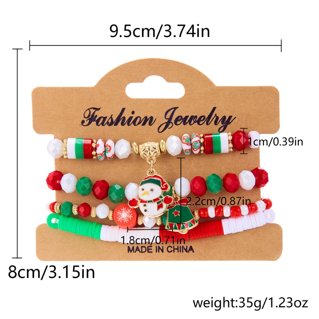 4Pc/Set Merry Christmas Tree Santa Claus Bracelet For Women Xmas Deer Crystal Polymer Clay Beads Woven Bracelet New Year Jewelry