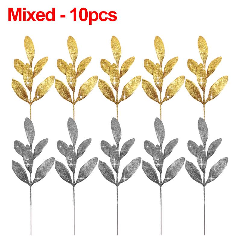 1/20 шт. Рождественские искусственные блестящие листья, поддельные ветки листьев растений, рождественское украшение для елки, свадебная вечеринка, украшение для вазы для дома