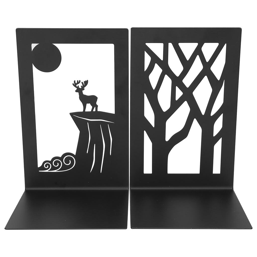 2pcs Metal Bookend Desktop Bookshelf Storage Book Documents Divider Craft Supplies(Tree Deer )