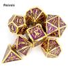 7 Pcs Golden Purple Double Swords Metal Dice Solid Polyhedral Dice Set Suitable for Role-Playing RPG  DND Pathfinder Board Game