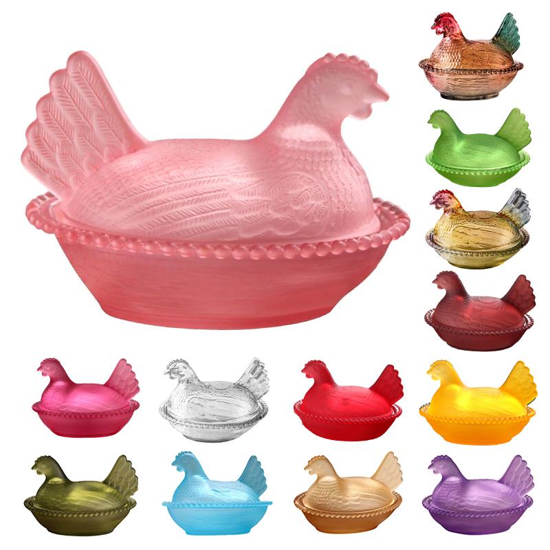 Стеклянное блюдо "Курица на гнезде", Хрустальная конфетница с крышкой в форме курицы, Фруктовница-курица, Тарелка для десертов и закусок, Ретро-миска, Банка