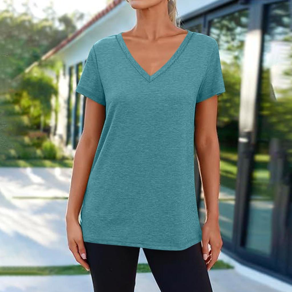Футболки с коротким рукавом и V-образным вырезом, футболки для женщин, модные топы, модный легкий мягкий повседневный летний топ
