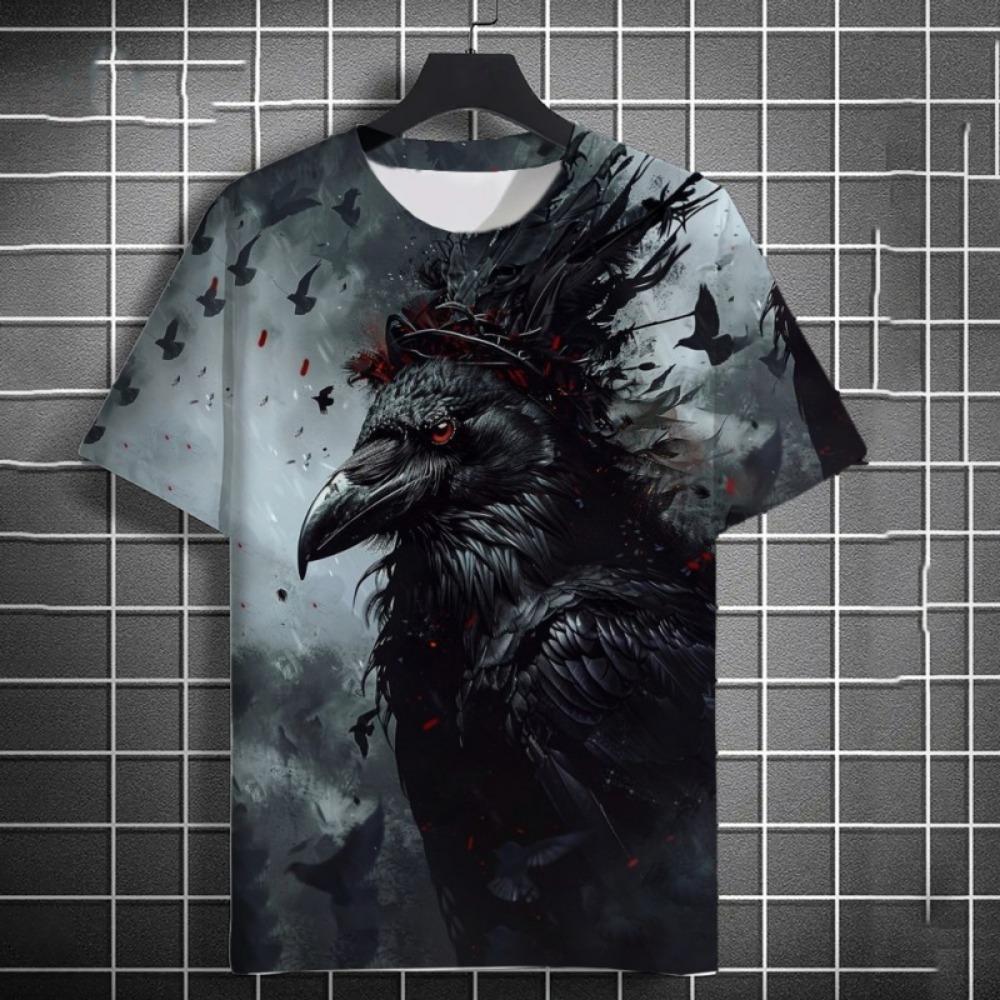 Colorful Crow Graphic T Shirt For Men Cool Animals 3D Printed Tees Summer Fashion Short Sleeve Tops Loose Round Neck T-Shirts