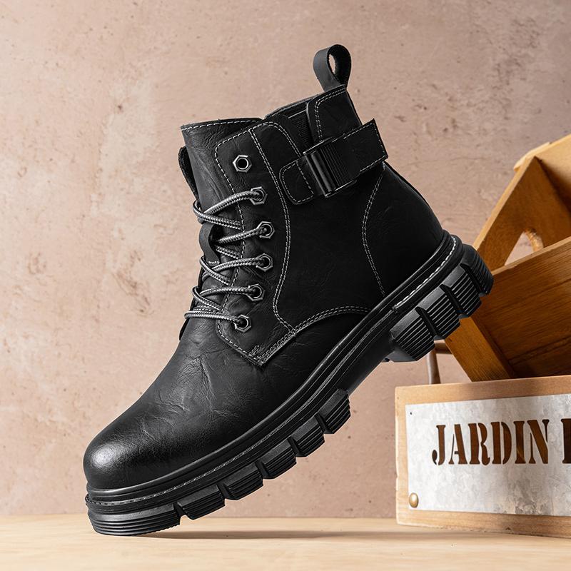 Fashion Fashion Motorcycle Ankle Boots for Men Non-Slip Lace-Up Botas Hot Sale Male High Top Shoes Motorcycle Boots Comfy Walking Shoes