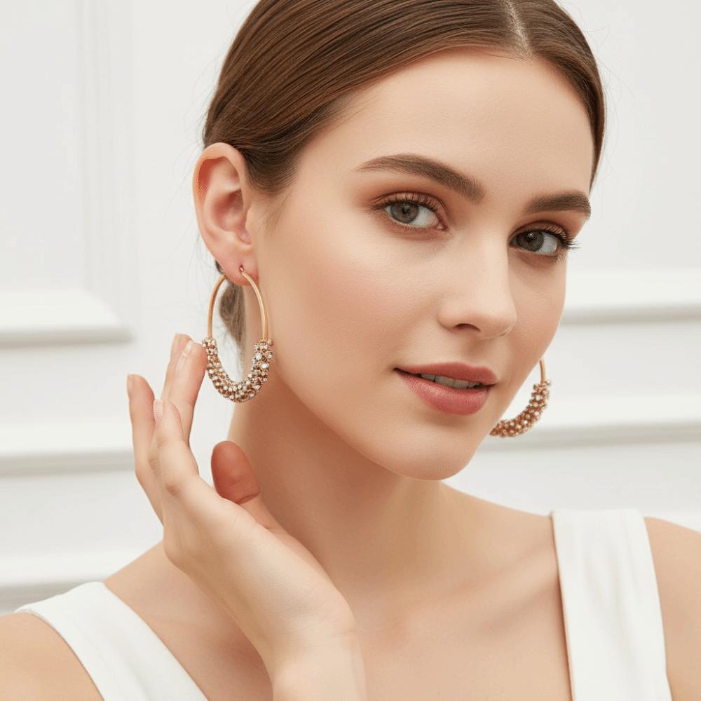 Fashion Jewelry Colorful Large Hoop Earrings Round Exaggerated Zircon Earrings Crystal Jewelry Studded Earrings Party