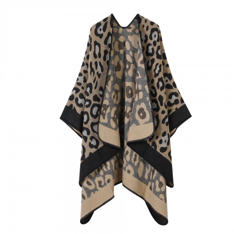 Ethnic Style Yunnan Travel Cape Faux Cashmere Scarf Women Warm Fashion Shawl Leopard Print All