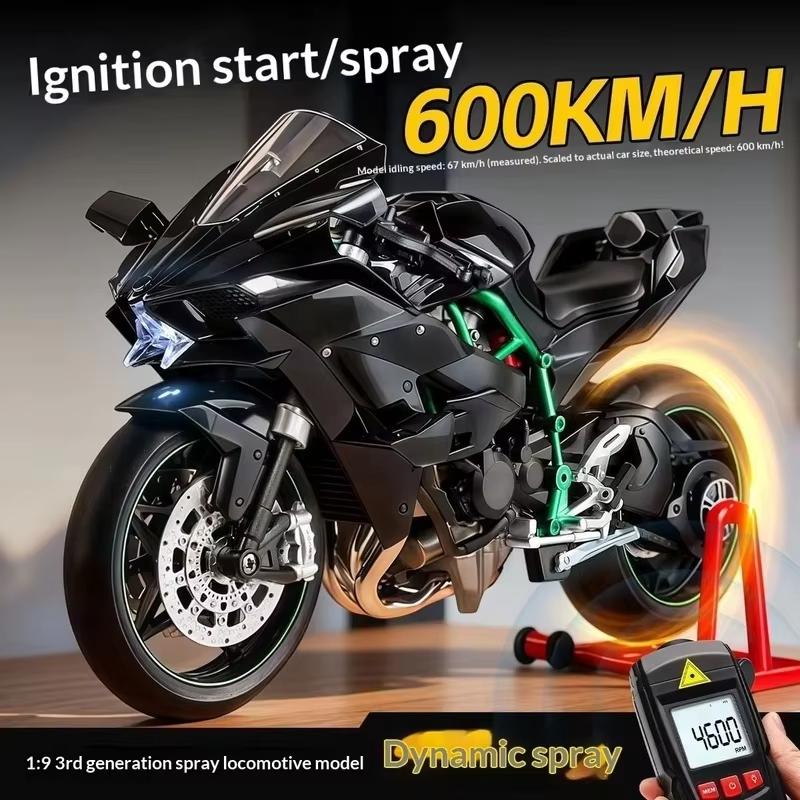 2026 Kawasaki H2R 1:Динамическая модель 9-го масштаба - Мотоцикл из сплава с эффектом дыма в подарочной коробке, Коллекционное издание Автомобили Любители мотоциклов Симуляционная игрушка