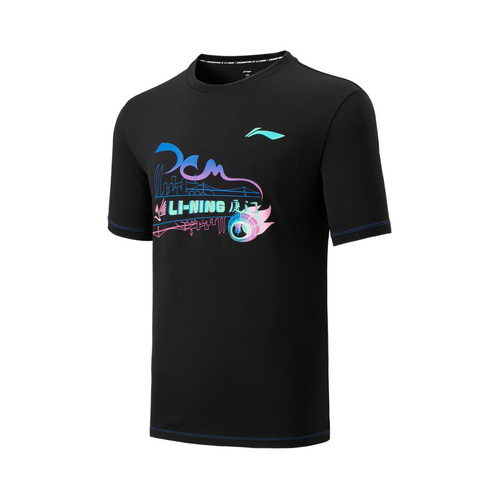 Li Ning Бадминтон Серия Письмо Круглый вырез Удобная Универсальная Дышащая Футболка с коротким рукавом Унисекс Топы Черный AHSVD75-1