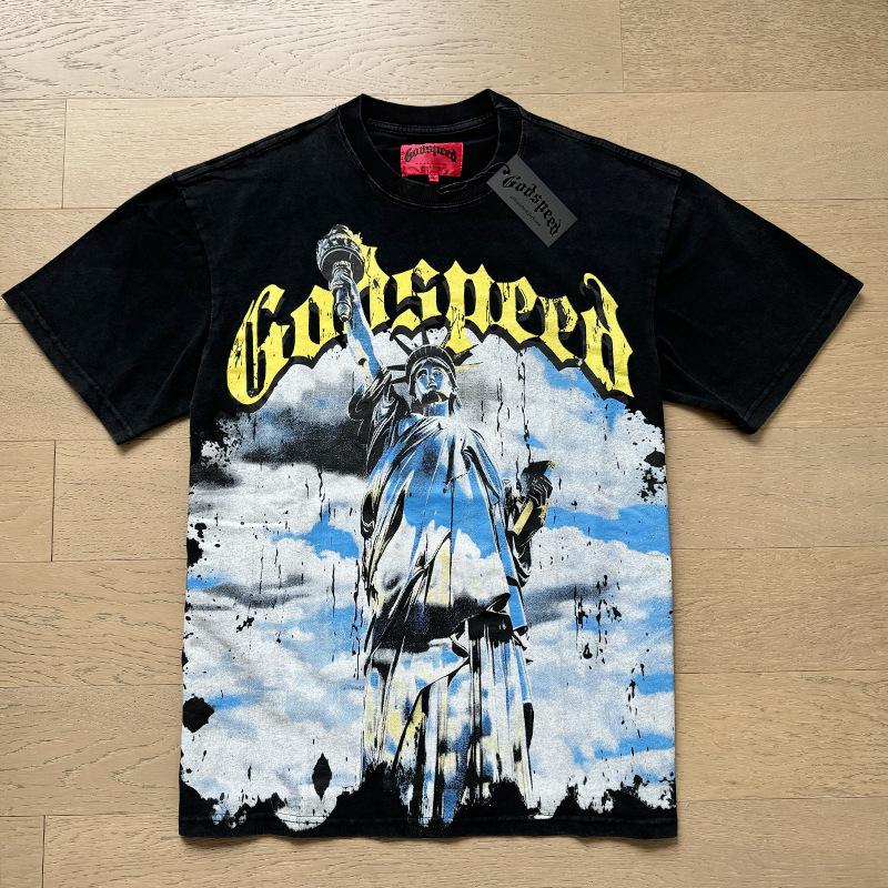 Cross-border trendy brand GS Skull Band Alphabet Printing Washing Water Short Sleeve Loose T-Shirt Men's and Women's High Street Retro Half Sleeve