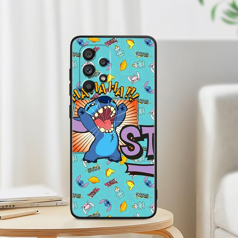 Stitch Cartoon Cute For Samsung A53 A52 A33 A32 A51 A71 A21S A13 A73 A50 A22 A23 A03 A72 A54 A12 5G Black Funda Phone Case