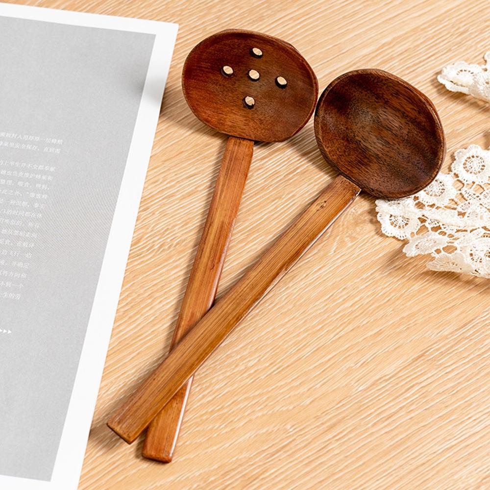 Nature Long Handle Colander Wooden Ladle Soup Spoon Slotted Spoon Ramen Spoon Kitchen Utensil Tool
