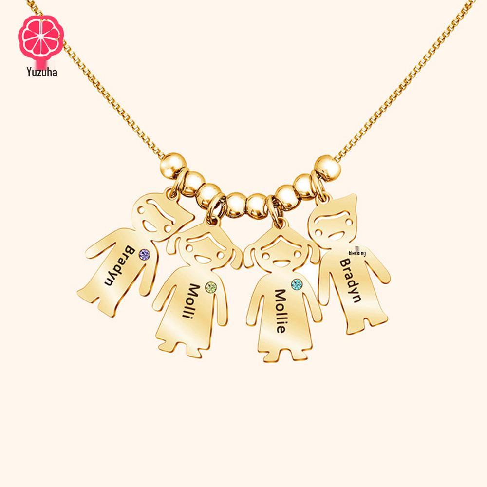 Гравированное ожерелье из нержавеющей стали с кристаллами – Персонализированные имена семьи для мальчиков и девочек, Идеальный рождественский подарок