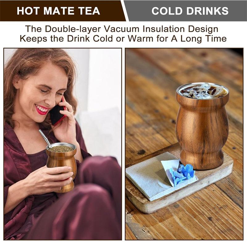Yerba Mate Gourd Cup 304 Stainless Steel 8oz Mate Cup Double Wall 8oz Argentine Yerba Mate Gourd Cups for Hot and Cold Drinks