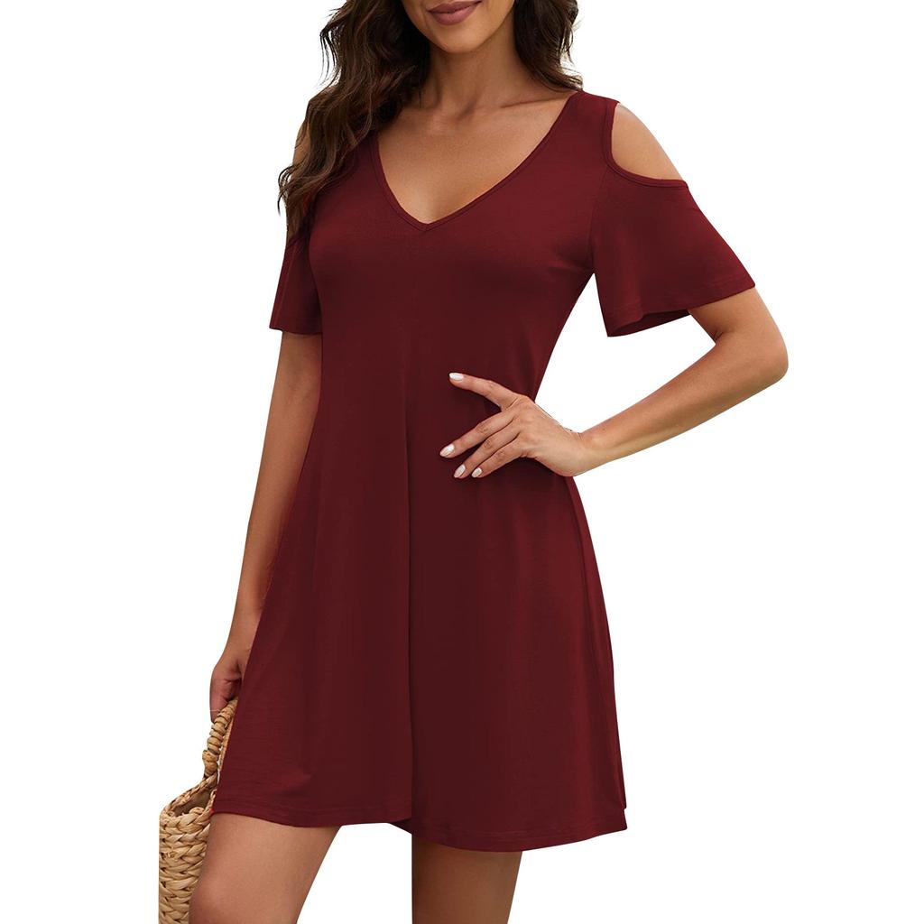 Женская футболка без бретелек с круглым вырезом и коротким рукавом, летние однотонные повседневные модные платья