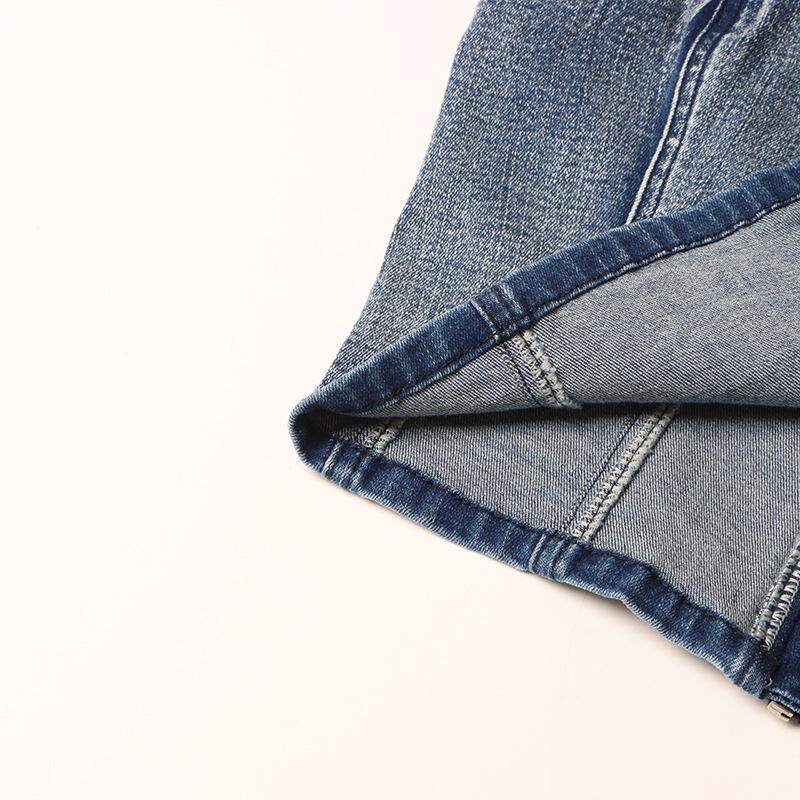 Spring 2025 European & American Sexy Washed Denim Zipper Tube Top