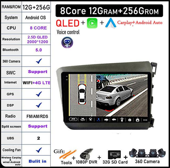 Для HONDA INSIGHT 2 2009 2010 2011 2012 2013 2014 Android 14 Автомобильное радио Navi GPS Мультимедийный проигрыватель 4G+WIFI Carplay Stereo
