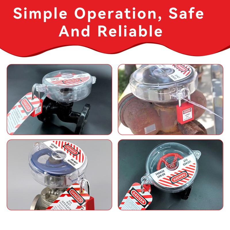 1Set Transparency Gate Valve Lockout and Safety Padlock Plastic Red Secure Hose Bib Lock Device for Outside Garden Valve