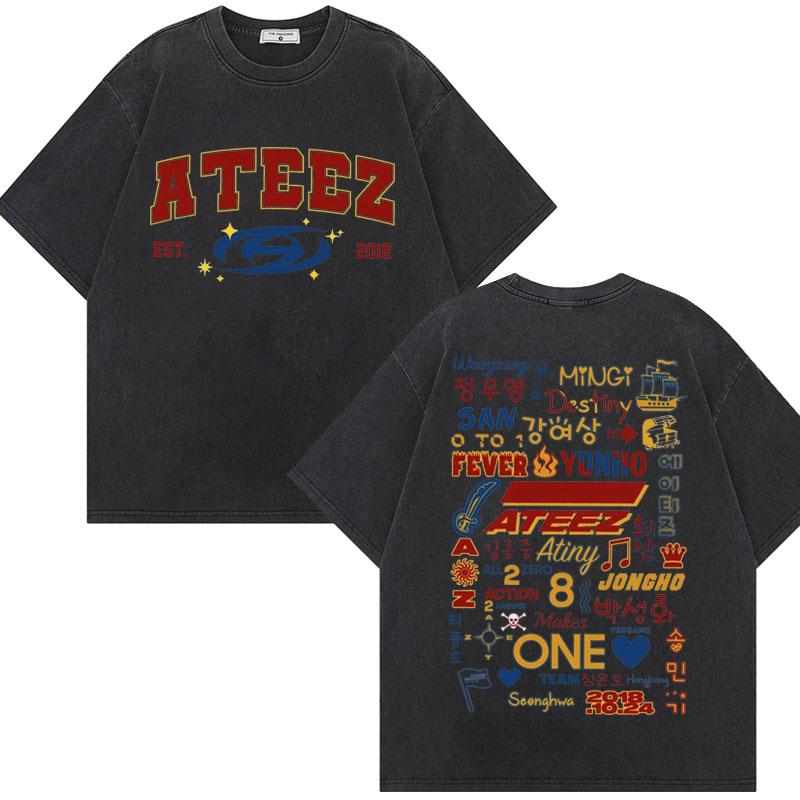 ATEEZ World Tour in Your Fantasy Graphic T Shirt Harajuku Kpop Vintage Washed Tshirt Unisex Fashion Casual Cotton Tshirts