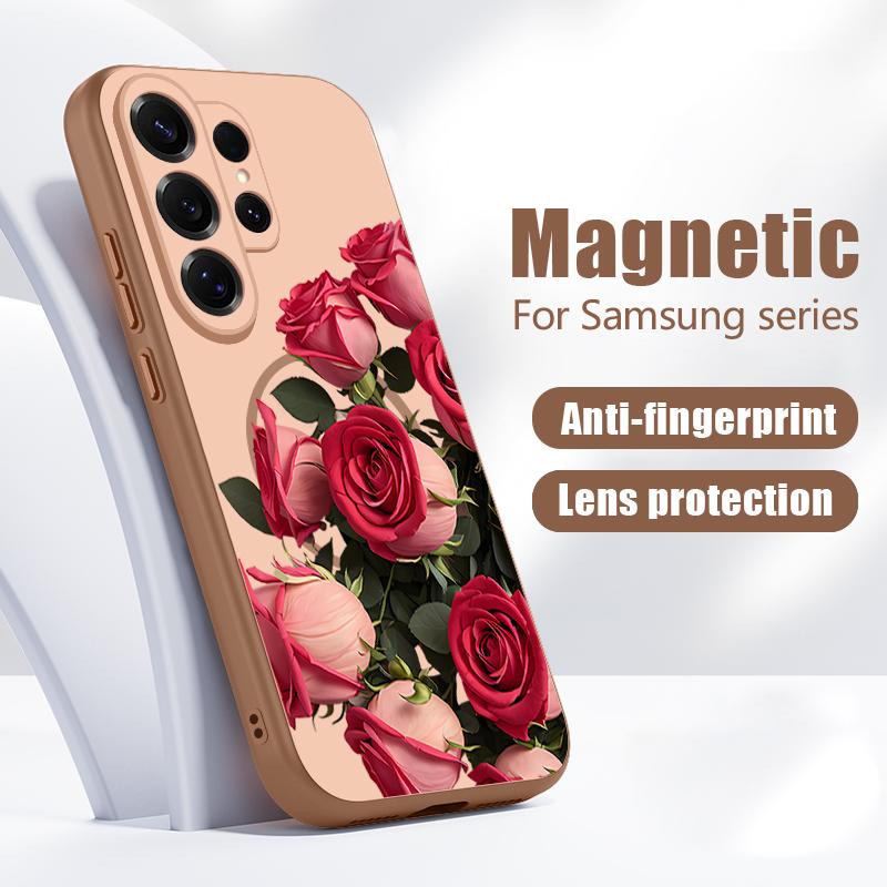 Магнитный чехол для Magsafe для Samsung Galaxy S26 Ultra S25 Edge S24 Plus S23 FE S22 A17 A54 A55 A56 A57 5G Чехол с узором Лотос и Подсолнухи
