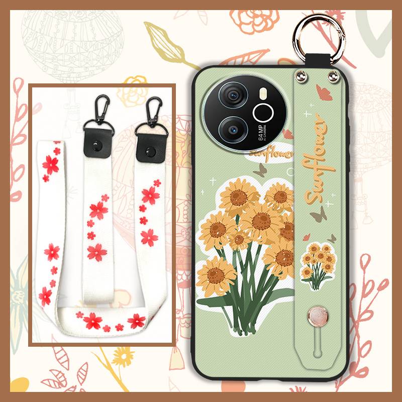 Protective Ring Phone Case For Blackview Shark8/Oscal Tiger12 Kickstand Phone Holder Lanyard Anti-knock Anti-dust Flower