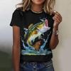 Женская летняя мода повседневная свободная большого размера с принтом рыбы круглый вырез короткий рукав 3D футболка топ 6XL