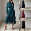 Women's Asymmetrical Hem Ruffle Dress, Layered Tiered Midi Dress with Hollow Out Neckline