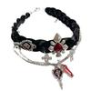 Колье из кожи в стиле Y2K с крестом, красной кисточкой и бусинами, модный Хэллоуинский чокер с черепом, унисекс