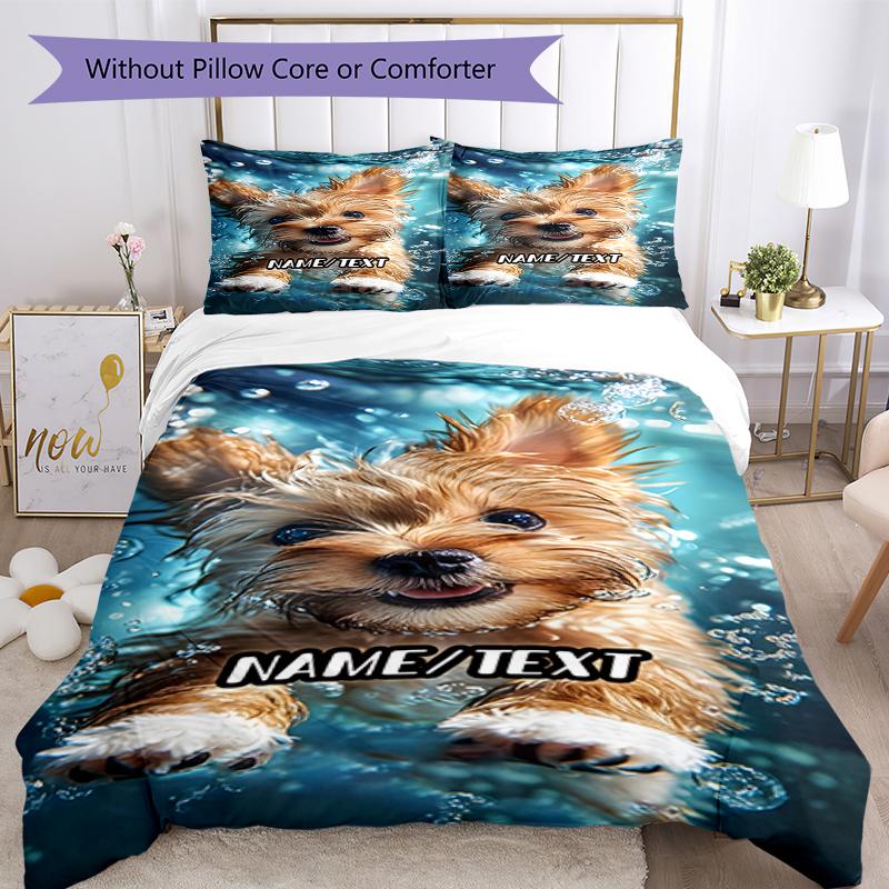 3PC Custom Name Puppy Water Adventure Bedding Set Duvet Cover Closure Includes 1 Duvet Cover & 2 Pillowcases for Bedroom