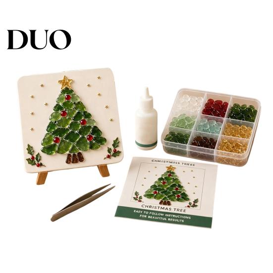 Beginner Friendly Craft Christmas DIY Mosaic Art Kit, Faux Sea Glass Santa Weekend Project Claus Snowman Crafting Kit for Adults