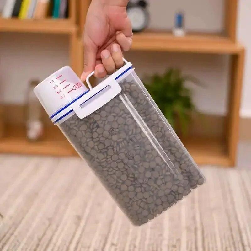 Ведро для корма для собак и кошек, пластиковый резервуар для хранения с мерным стаканчиком, влагостойкий герметичный резервуар, аксессуары для домашних животных