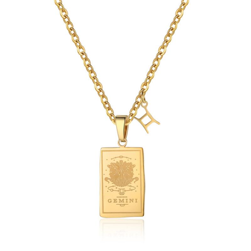 Ожерелье из нержавеющей стали «Двенадцать созвездий Таро» Стильное и простое ожерелье из титановой стали с квадратным ретро-брендом