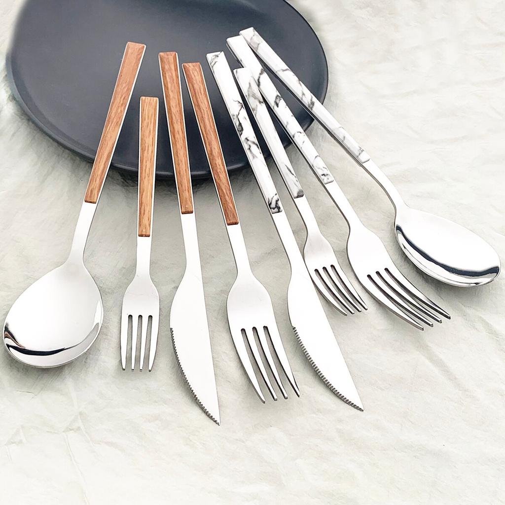 4 шт. золотой набор столовых приборов из нержавеющей стали, посуда с деревянной ручкой, глянцевый нож, вилка, ложка, набор кухонных столовых приборов в западном стиле