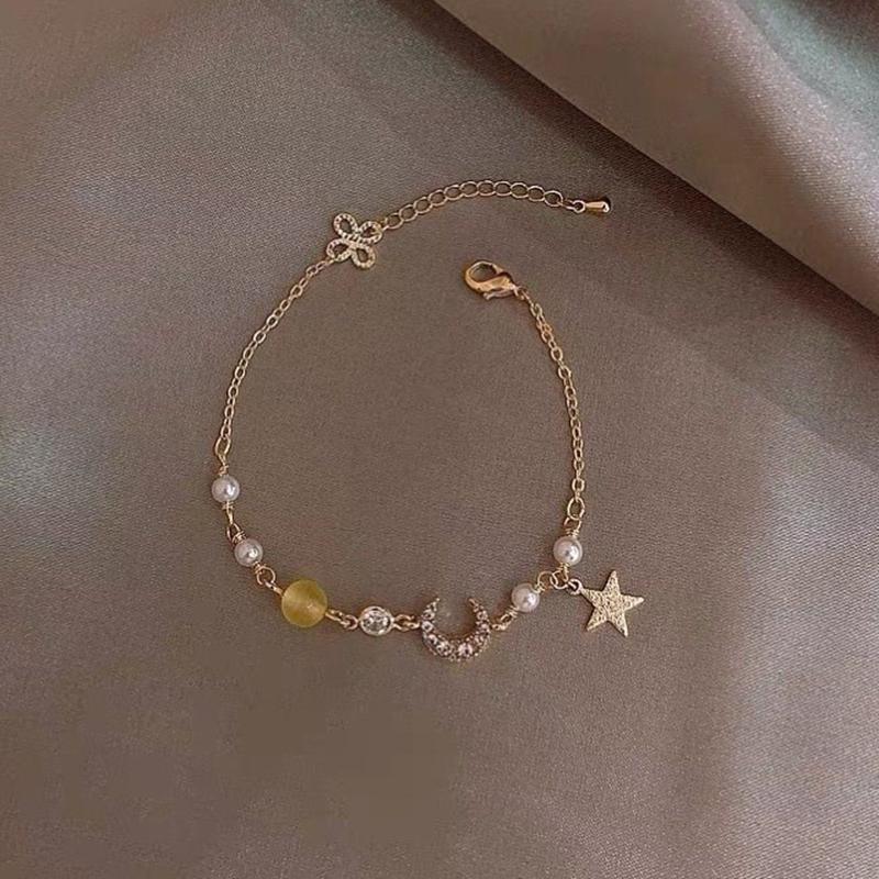 Exquisite Bracelets For Women Star Moon Zircon Pearl Bracelet Simple