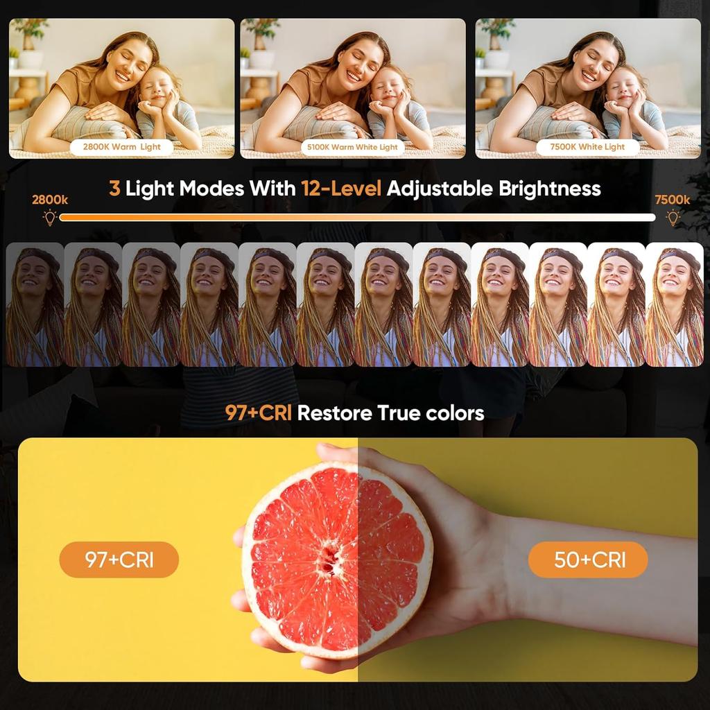 Selfie Light, Clip on Light [Rechargeable], 360°+90° Adjustable 12 Level Brightness Fashionable Portable Phone Selfie Light for Phone, Laptop,