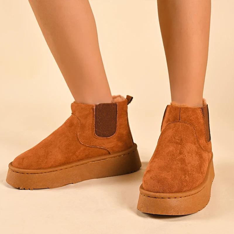 Модные туфли на плоской подошве женские замшевые зимние ботильоны зимняя обувь 2025 года новые теплые короткие плюшевые ботинки челси повседневные спортивные женские ботинки